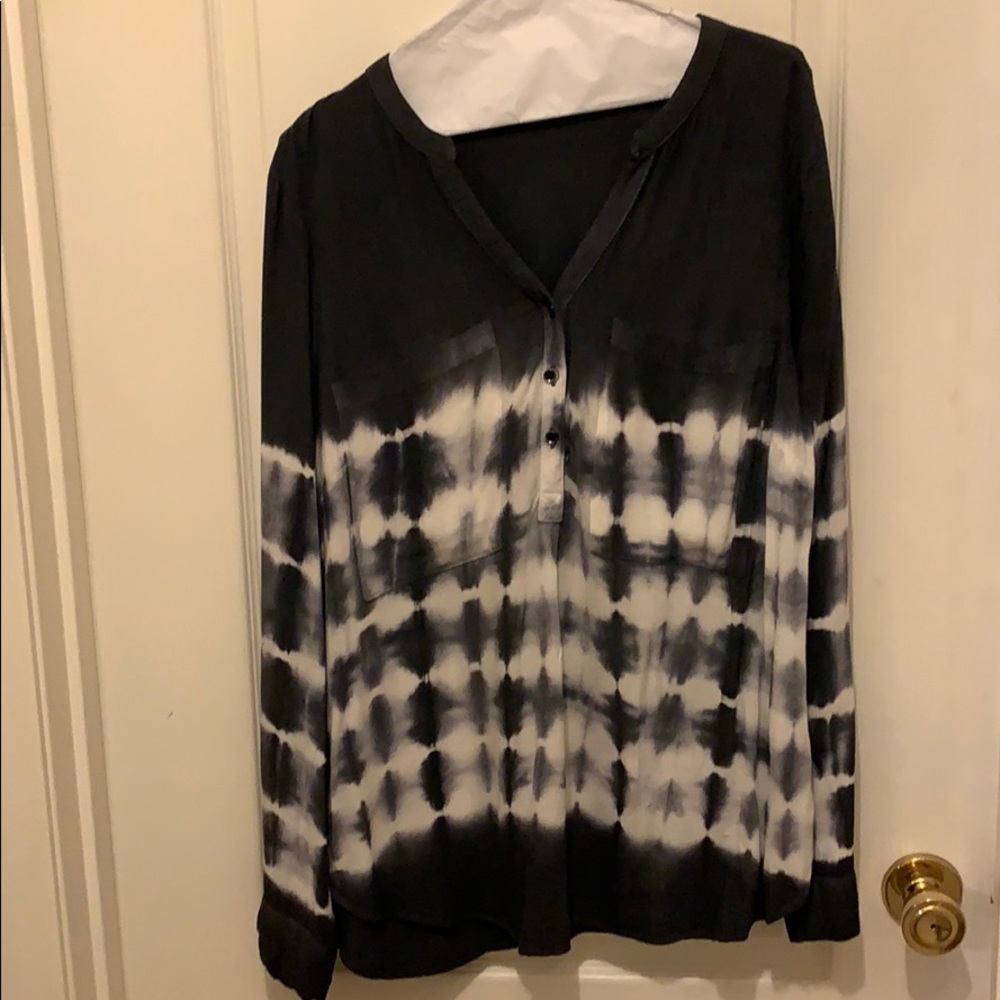 Navy and white tie dye effect button down